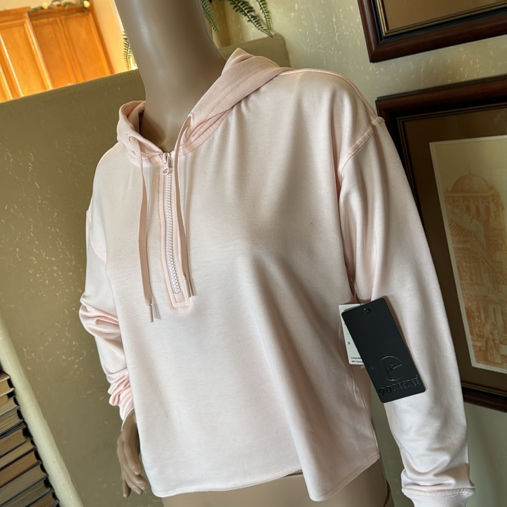 Nordstrom 90 Degree by Reflex Womens Cropped Champagne Pink Hoodie Top sz S NWT
